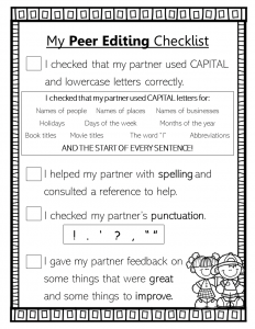 Peer editing checklist for 3rd grade, 4th grade, 5th grade