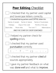 High school peer editing checklist